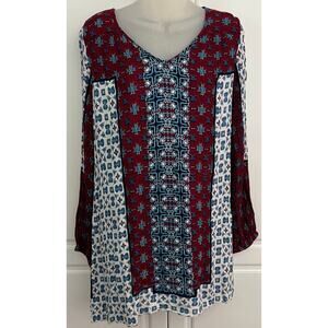 Altar'd State Red Blue White Long Sleeve Boho Mini Dress Size S